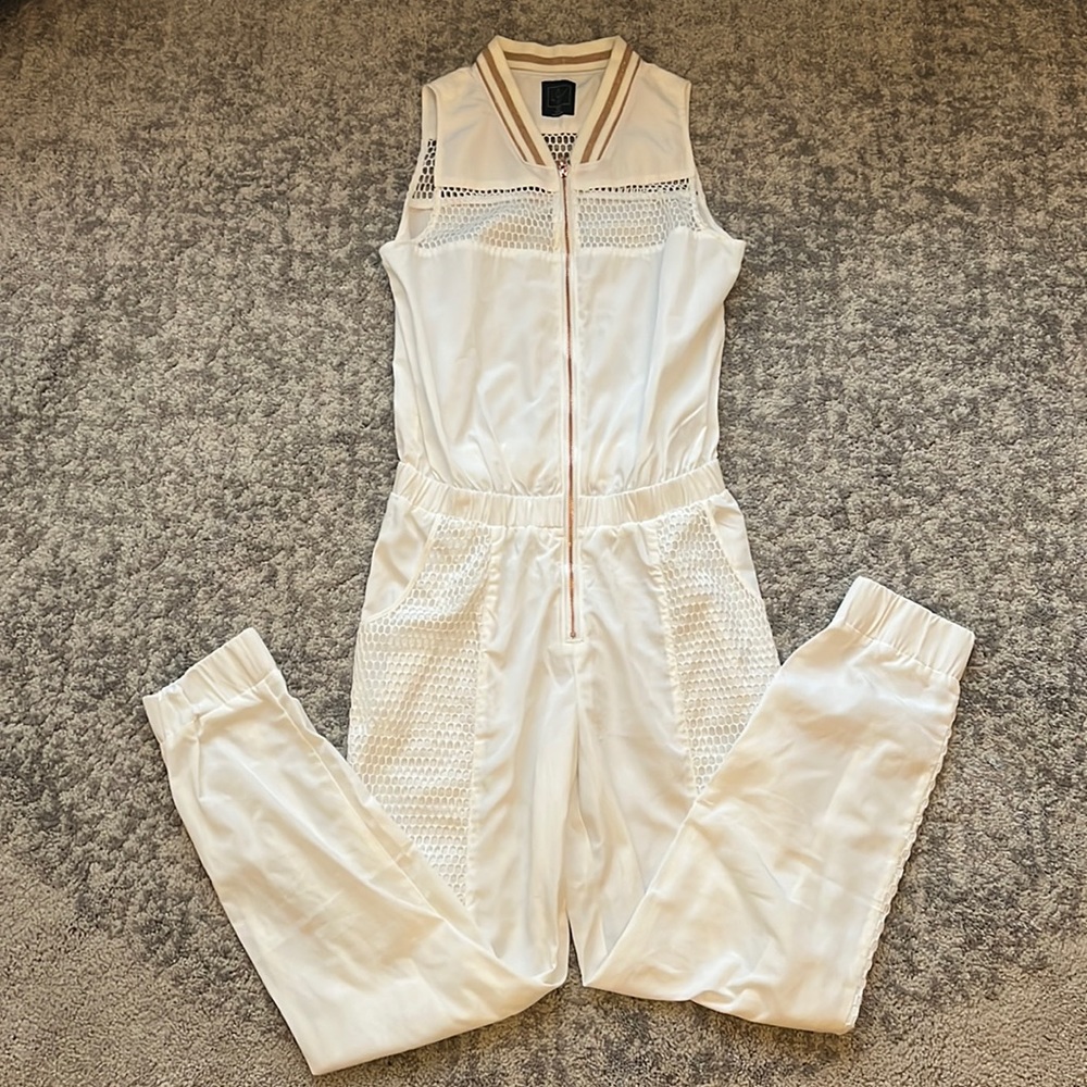 White and gold nylon and mesh rocker jumpsuit - LIKE NEW!